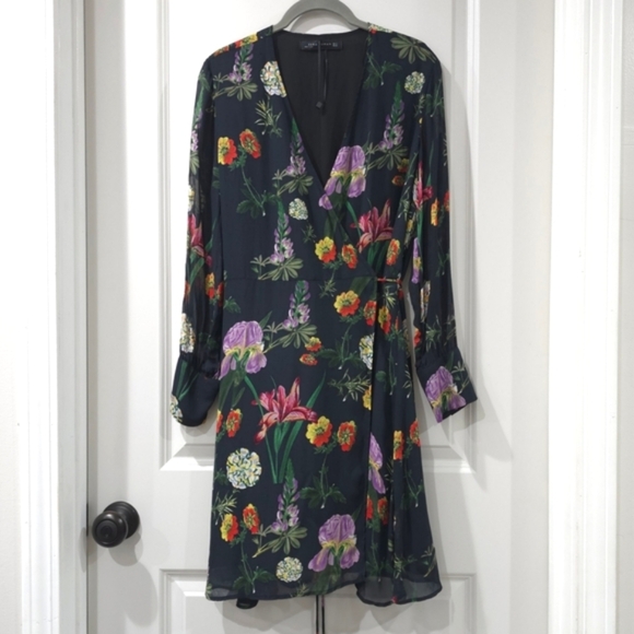 ZARA Black With Colorful Florals True Wrap Dress, Lightweight, Size Medium - Picture 2 of 16